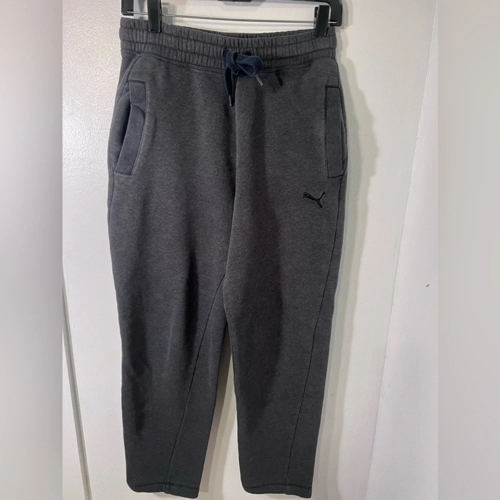 Puma,S, gray, fleece‎ lined pocketed elastic waist drawstring sweat pant, logo